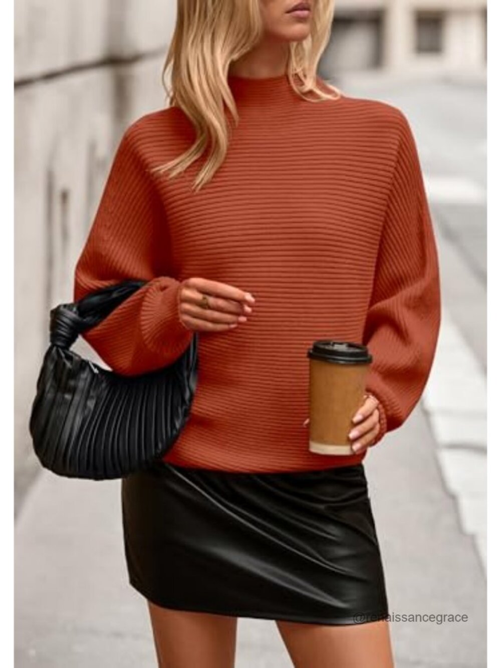 PRETTYGARDEN Womens Batwing Long Sleeve Mock Neck Ribbed Knit Pullover Sweater